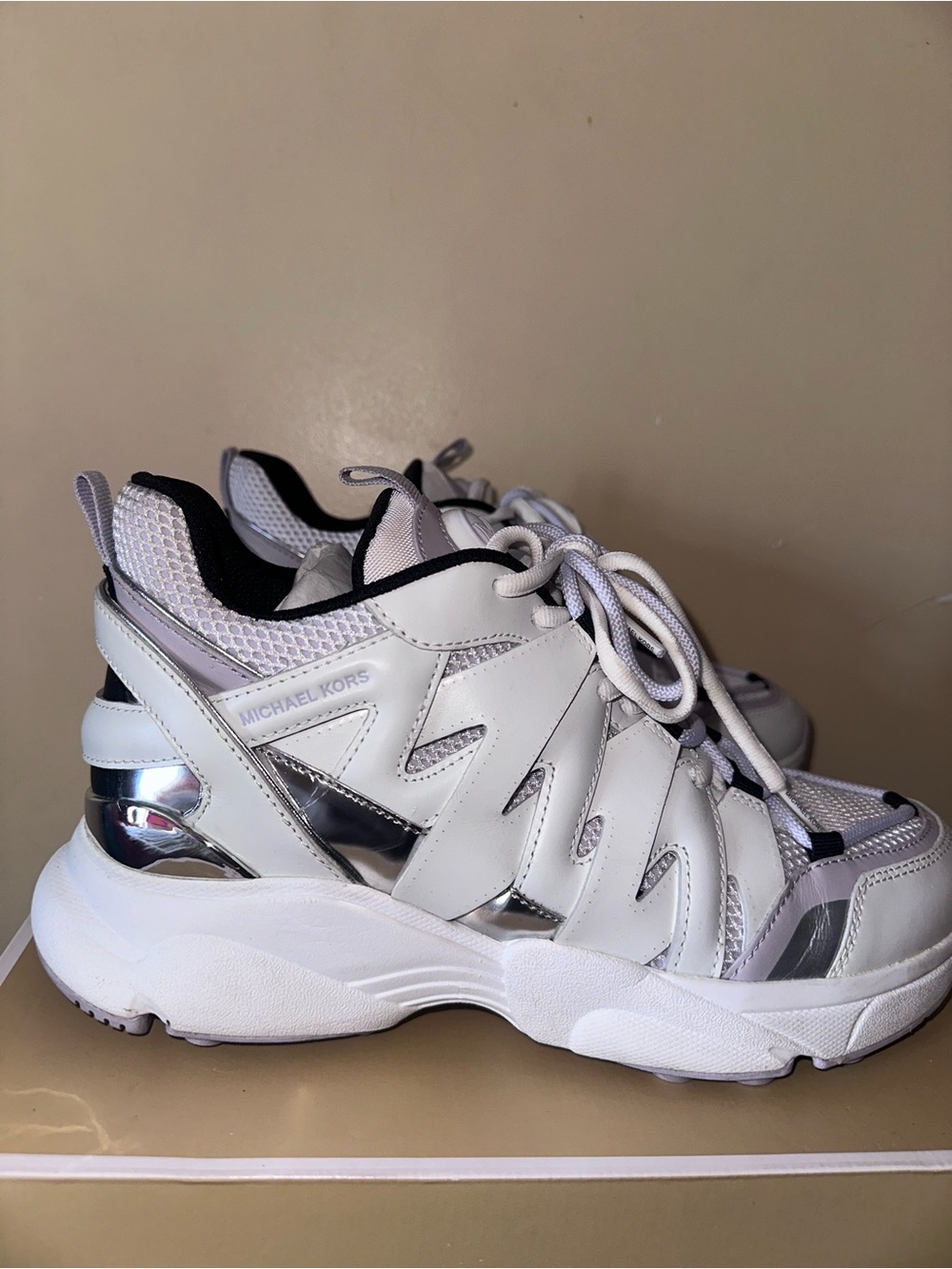 Michael Kors White and Light Lavender Chunky Sneakers - Picture 4 of 6